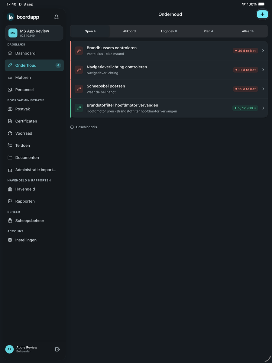 Onderhoud in de iPad-app