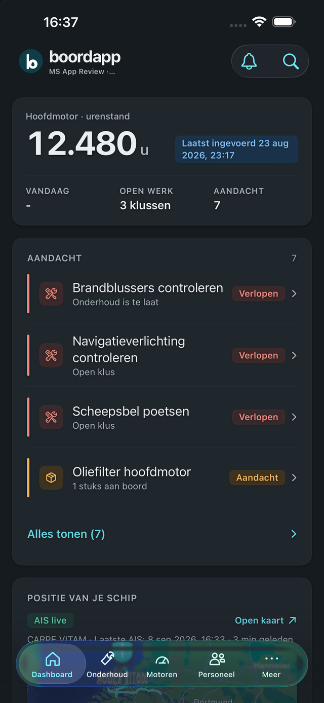 Het dashboard in de iPhone-app