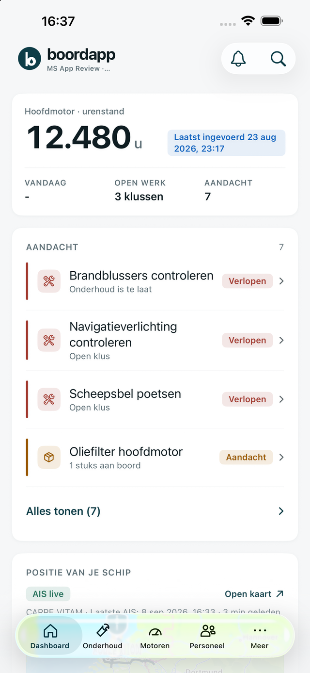 Het dashboard in de iPhone-app