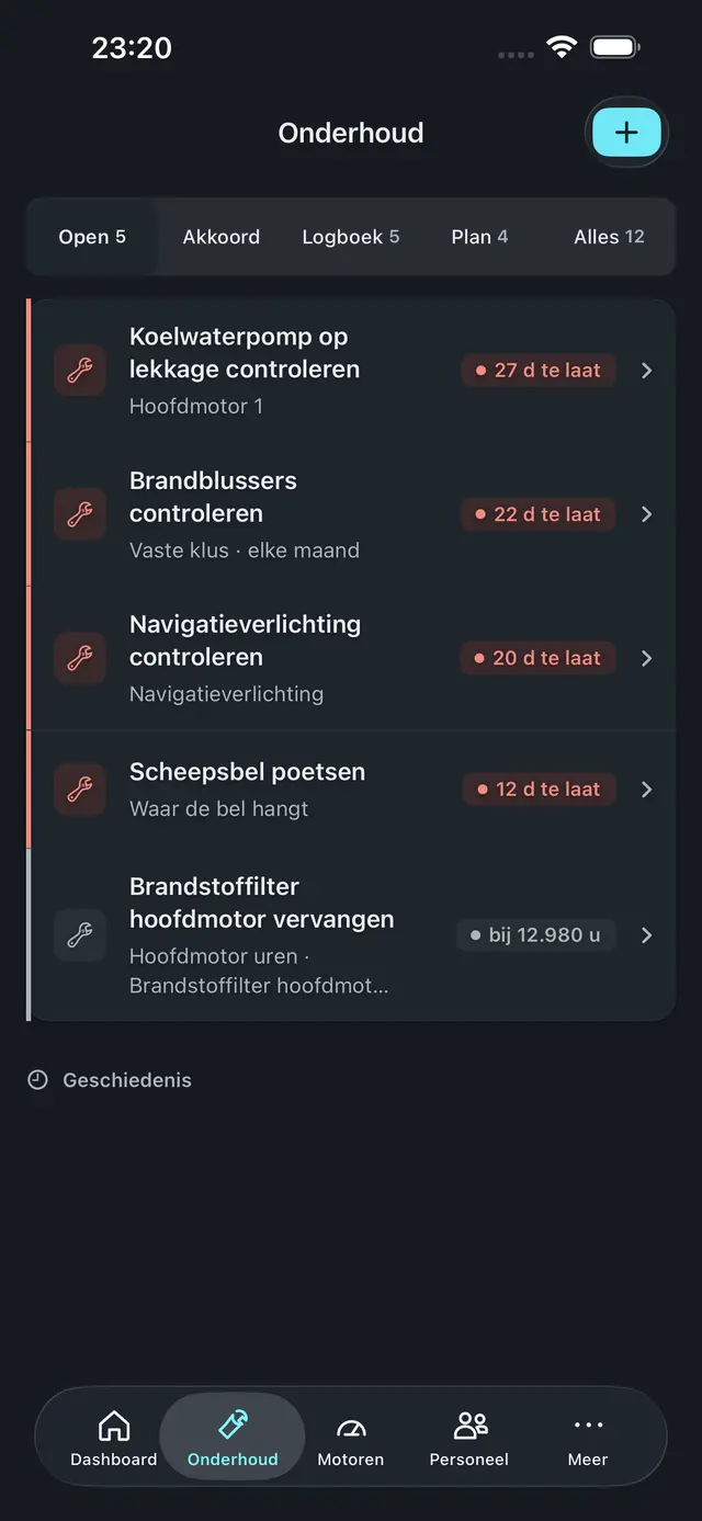 Open klussen in de iPhone-app, te laat bovenaan