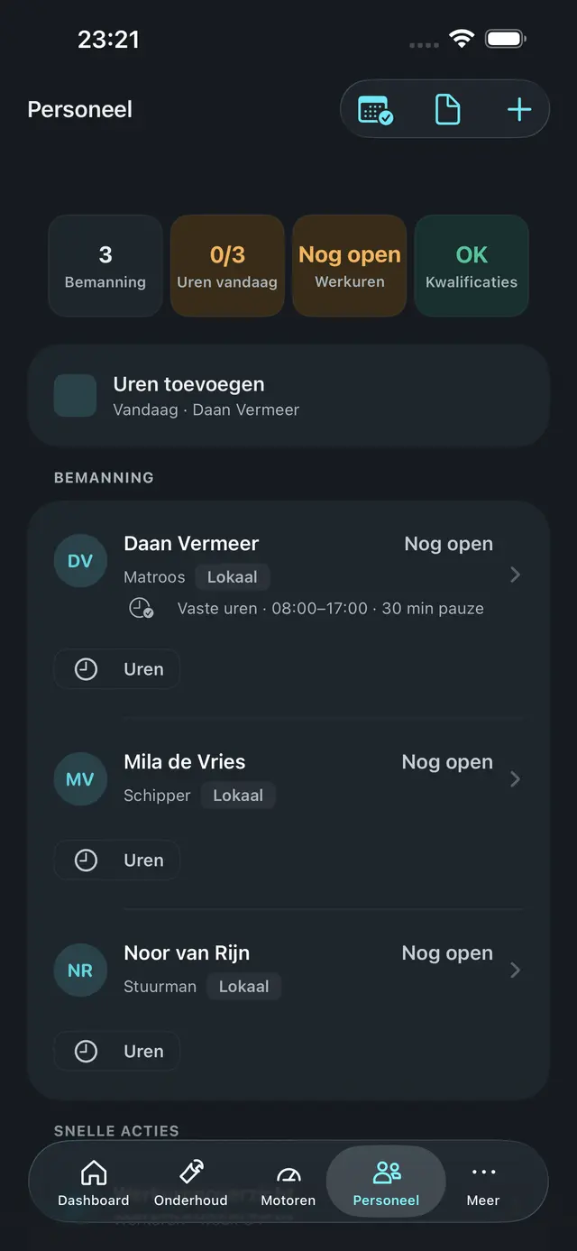 Uren van de bemanning. in de iPhone-app