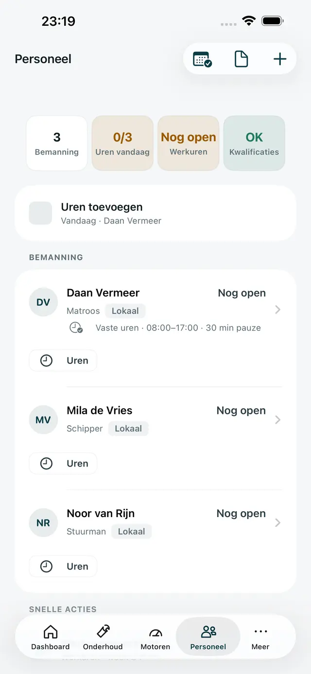 Uren van de bemanning. in de iPhone-app