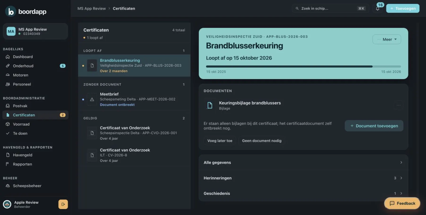 Brandblusserkeuring loopt af op 15 oktober 2026, met geldigheidsbalk