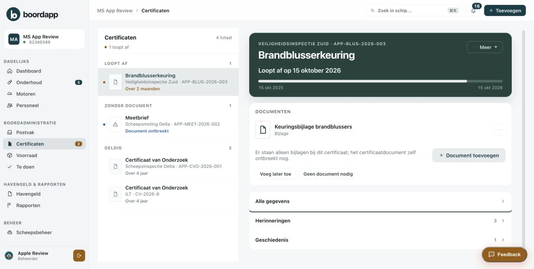Brandblusserkeuring loopt af op 15 oktober 2026, met geldigheidsbalk