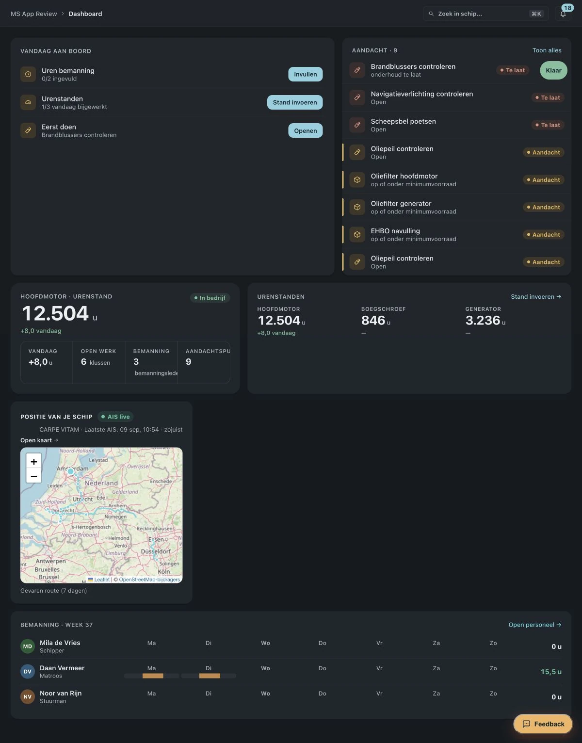 Het dashboard van Boordapp op een laptop