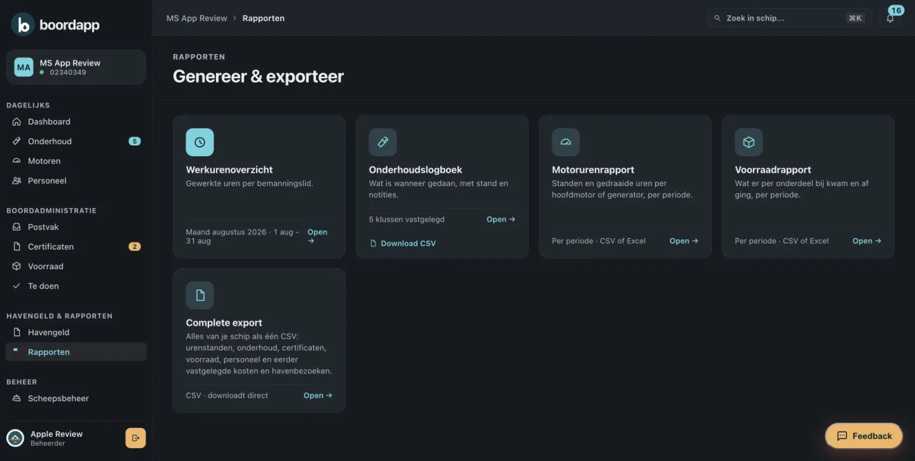 Rapporten in de browser