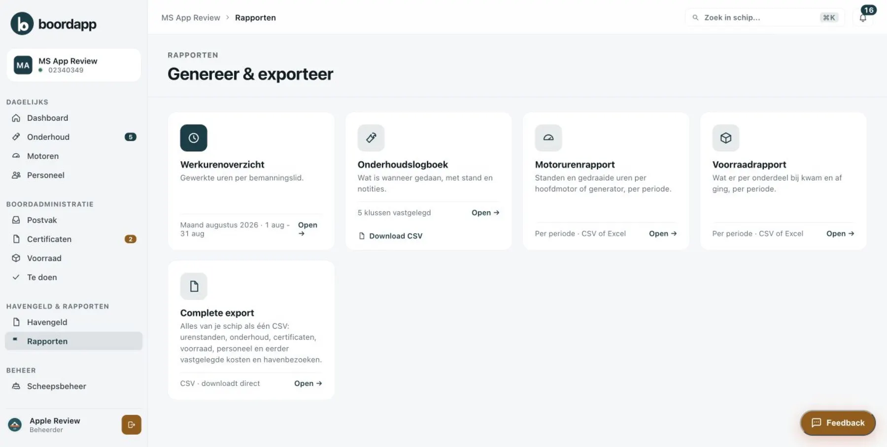Rapporten in de browser